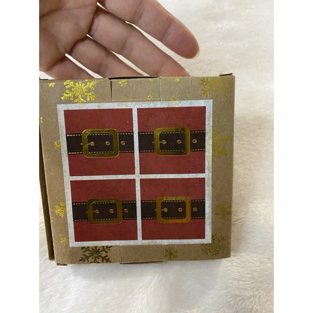 New TMD Christmas Santa Belt Glass Coasters Set of 4 Holiday Table Decor Gift